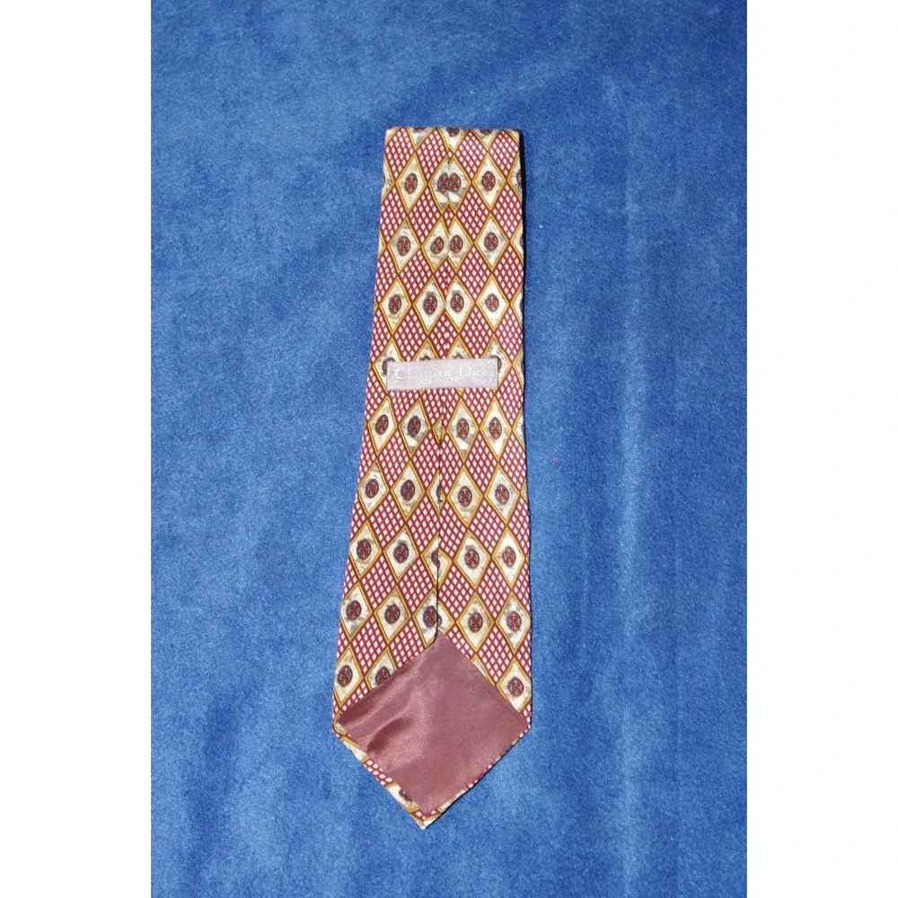 Vtg Christian Dior Cravate Tie Burgundy‎ Silk Geometric Medallion EUC Old Money